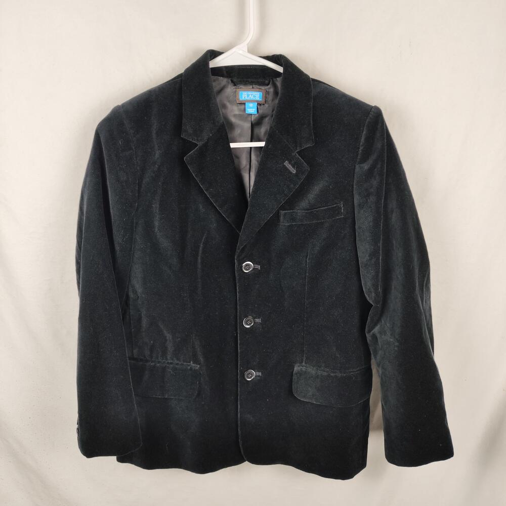 The Children's Place Blazer Boys 12 Black Velvet Tuxedo Jacket Formal Wedding